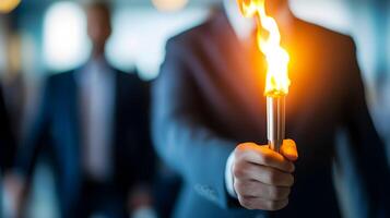 Businessman Leading a Team with Torch,Business Leadership Concept photo