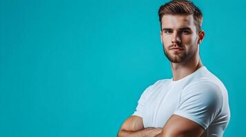 Portrait of a thoughtful,confident and professional-looking businessman wearing casual attire with a serious expression and a well-groomed beard. The image showcases a modern. photo