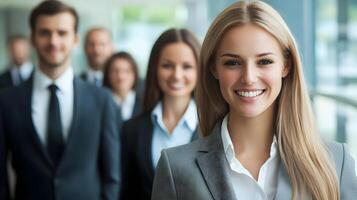 Confident and friendly business team working together,collaborating,brainstorming,and planning strategies for the organization's growth,development,and success in the modern corporate workplace. photo
