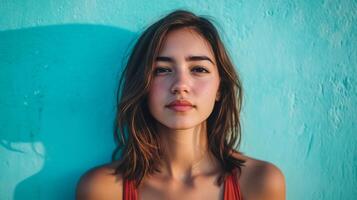 Stunning Young Woman with Mesmerizing Gaze in Soft Tones photo