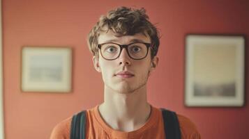 Confident Young Professional Man in Glasses Posing Indoors photo