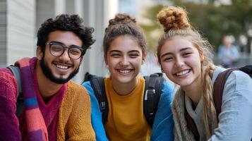 Diverse Group of Smiling College or University Students Posing for a Happy,Inclusive Campus Life Portrait photo