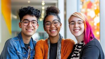 Happy and Diverse Group of University Students Studying Together,Showing Friendship,Positivity and Inclusion on a Modern College Campus photo