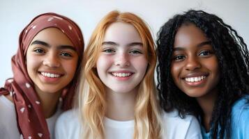 Portrait of a Diverse Group of Happy,Multiracial Students Smiling and Connecting in a Positive,Inclusive School or University Community Setting photo