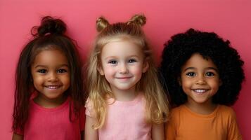 Diverse and Cheerful Children Portraying Happiness and Friendship in a Vibrant and Inclusive Portrait Setting photo