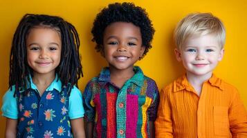 Diverse Group of Smiling Children in Vibrant Colorful Portrait,Representing Friendship,Inclusion and Acceptance in an Educational Setting photo