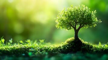 Thriving Tree in Lush Green Environment,Nature Conservation and Protection Concept photo