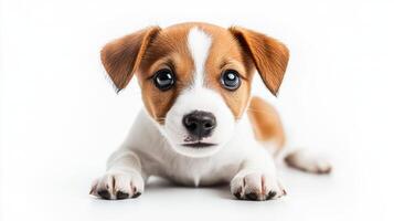 Cute Puppy Dog Gazing with Adorable Expression on White Background photo