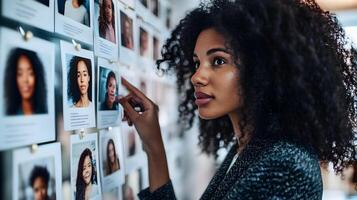 Recruiter Examining Resumes and Headshots for Talent Selection in Human Resources photo