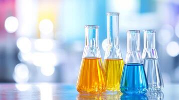 Colorful Laboratory Glassware for Scientific Experimentation and Research photo