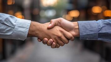 Handshake Between Two Businessmen Signifying Agreement and Partnership photo