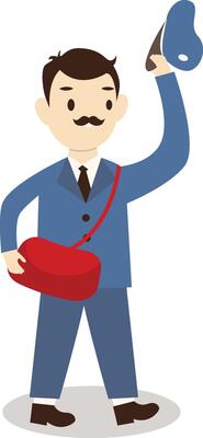 Postman Walking and Holding Hat