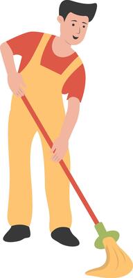 Young Man Cleaner with Yellow Uniform