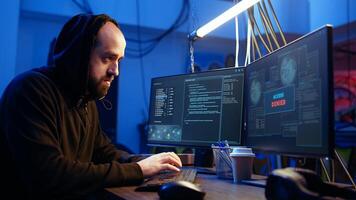 Hacker contracted by company in secret to do corporate espionage receiving access denied error message while trying to steal information on competitor products to gain marketplace advantage photo