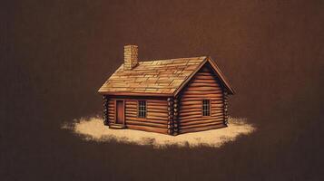 Wooden cabin on a light brown background, showcasing rustic design and simplicity in architecture photo