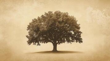 Majestic solitary tree stands gracefully against a soft vintage background displaying texture and warmth photo