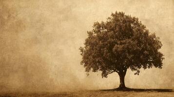 Majestic solitary tree stands against a textured background during golden hour showcasing nature's elegance photo