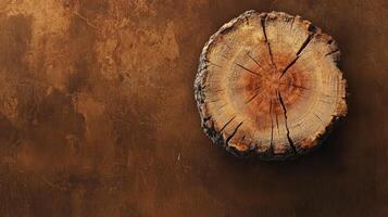 A tree stump on a brown background photo