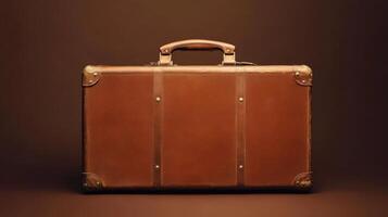 An old brown suitcase on a brown background photo