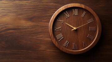 A clock on a wooden wall with roman numerals photo