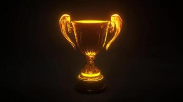 Award trophy illuminated with a warm golden glow against a dark background showcasing its elegant design photo