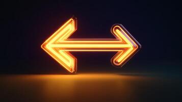 Neon arrows illuminated in orange light against a dark background highlighting direction and movement photo