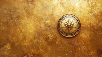 Decorative compass on a shimmering gold background in an elegant setting photo