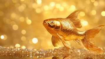 Golden fish on a shiny background photo