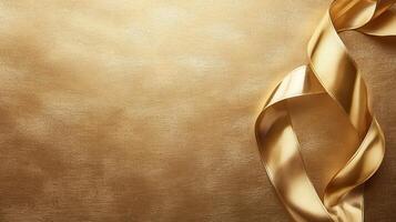 Bright golden ribbon on elegant textured background creating a festive atmosphere for celebrations and events photo