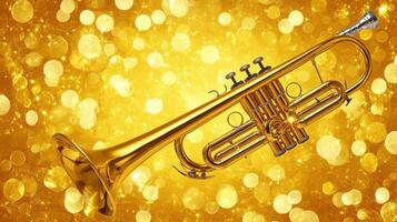 Golden trumpet shines against a backdrop of shimmering bokeh lights during a festive celebration photo