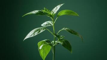 Fresh green chili plant thriving in a moody green background photo