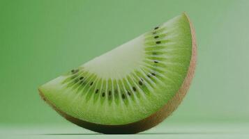 Freshly sliced kiwi on a vibrant green background showcasing its juicy texture and unique pattern photo