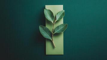 Green leaves arranged on a minimalistic background create a fresh and calming aesthetic suitable for interior decor photo