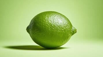 Fresh lime on a vibrant green background showcasing its natural texture and color photo