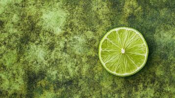 Fresh lime half on a textured green background showcasing vibrant color and natural detail photo