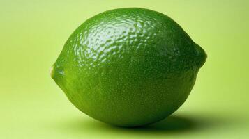 Fresh lime resting on a green background highlighting its vibrant texture and color photo