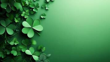 Vibrant green clovers scattered on a smooth surface, creating a lush natural pattern for springtime celebrations photo