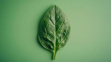 Fresh green spinach leaf on a minimalist background showcasing its texture and color photo