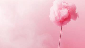 Cotton candy on a stick against a soft pink background creates a whimsical atmosphere at a fair or festival photo