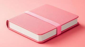 A pink book with a pink ribbon around it photo