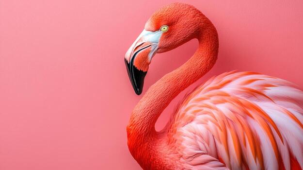 A close up of a flamingo on a pink background photo