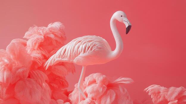 A pink flamingo standing on top of a pink background photo