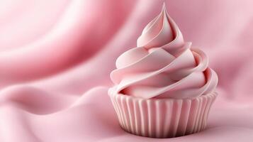 A cupcake is sitting on a pink background photo