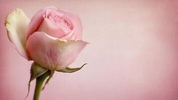Soft pink rose with delicate petals against a subtle pastel background showcasing natural beauty and elegance photo