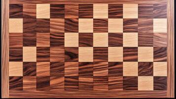 Beautiful wooden chess board with intricate pattern and rich colors displayed on a flat surface photo