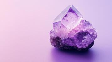 Beautiful amethyst crystal cluster with vibrant purple hues on soft gradient background photo