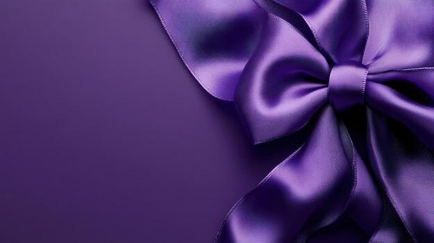 Purple satin ribbon with bow on a purple background photo