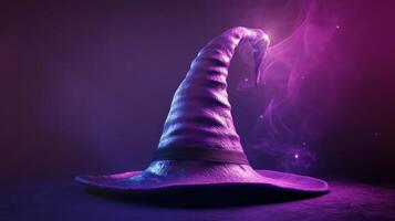 A purple witch hat on a dark background photo
