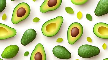 Fresh Avocados and Leaves Pattern on Bright Background Design photo