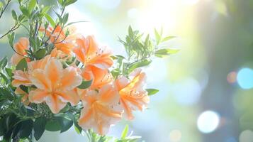 Beautiful Orange Azalea Flowers in Soft Natural Light Background photo